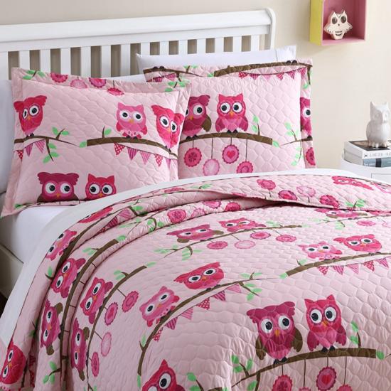 cxmicrotex Set trapunta rosa gufo collezione biancheria da letto per ragazze