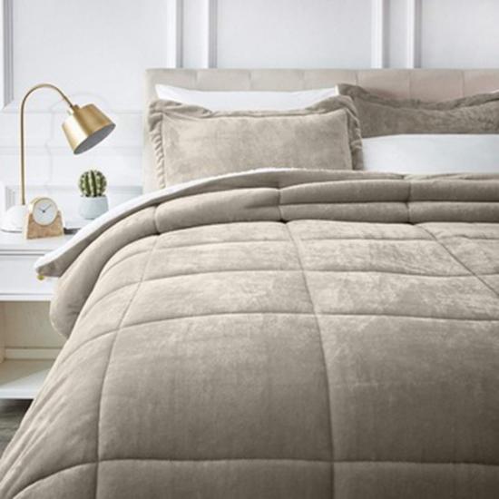 Set di biancheria da letto trapuntata in sherpa con copriletto in flanella solida