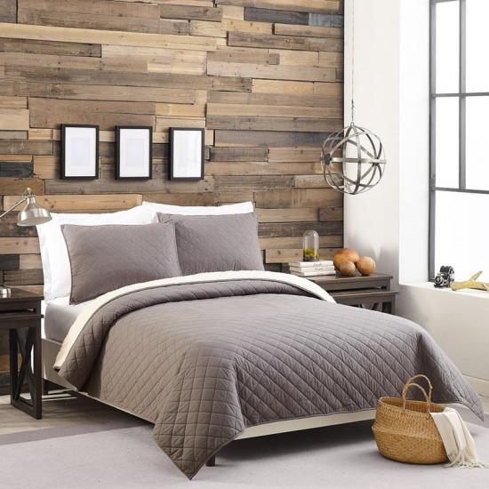 Set di biancheria da letto solido trapuntato in sherpa trapuntato a diamante
